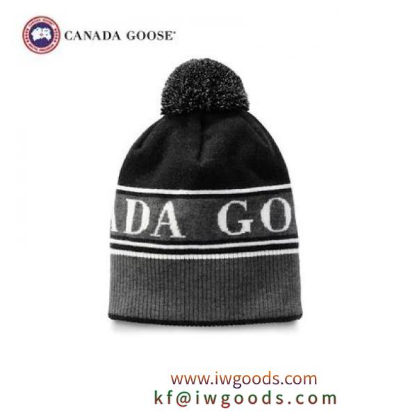 CANADA Goose 激安スーパーコピー ニット帽 メンズ ブラック ロゴ ポンポン付 ウール iwgoods.com:4hspve