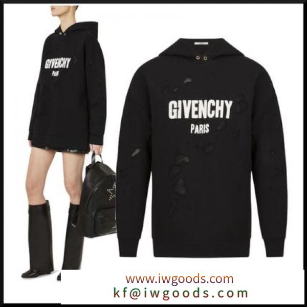 【GIVENCHY ブランド 偽物 通販】ジバンシィ　フード付きブラックダメージスウェット iwgoods.com:fhaxq1