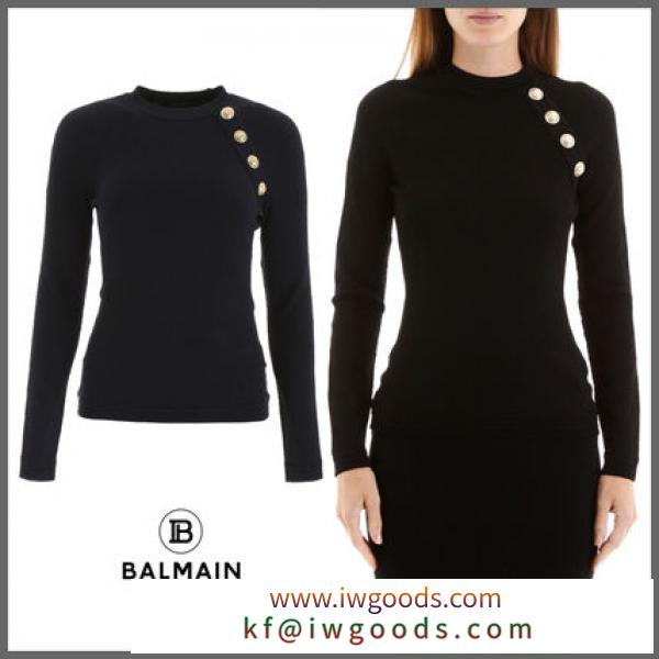 【BALMAIN ブランドコピー】肩ボタンデザイン ブラック ニット セーター 19-20AW iwgoods.com:70m9qa