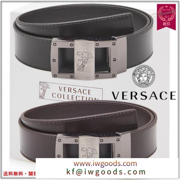 半額以下大特価SALE！【VERSACE コピー品】smooth black leather  belt iwgoods.com:jqxzfy