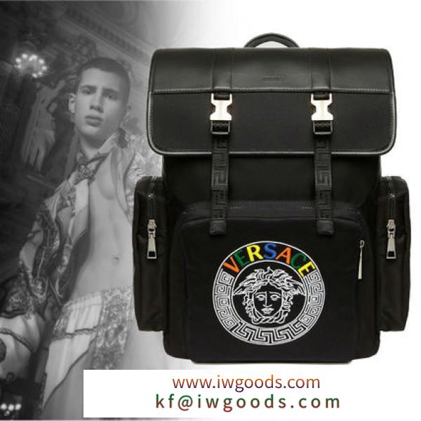 VERSACE ブランドコピー通販 マルチカラー メデューサロゴ バックパック ブラック iwgoods.com:w4bkgn