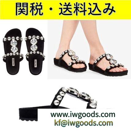 【関税送料込み】Miu Miu  クリスタル装飾 フラットサンダル iwgoods.com:7cifyj-3