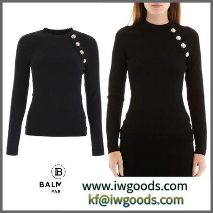 【BALMAIN ブランドコピー】肩ボタンデザイン ブラック ニット セーター 19-20AW iwgoods.com:70m9qa-3