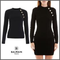 【BALMAIN ブランドコピー】肩ボタンデザイン ブラック ニット セーター 19-20AW iwgoods.com:70m9qa