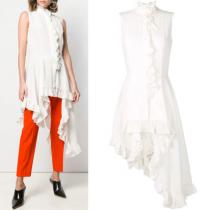 19SS AM537 SILK GEORGETTE ASYMMETRIC RUFFLE BLOUSE iwgoods.com:7uahl5