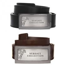 関税込☆VERSACE ブランドコピー Collection☆Logo Brushed Plaque Leather Belt iwgoods.com:5hebmh