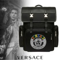 VERSACE ブランドコピー通販 マルチカラー メデューサロゴ バックパック ブラック iwgoods.com:w4bkgn