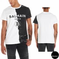 関税込BALMAIN ブランド 偽物 通販 2019AW バイカラー ロゴTシャツ ...