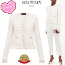 国内発 ノーカラー ツイード ジャケット BALMAIN 偽物 ブランド 販売(バル...