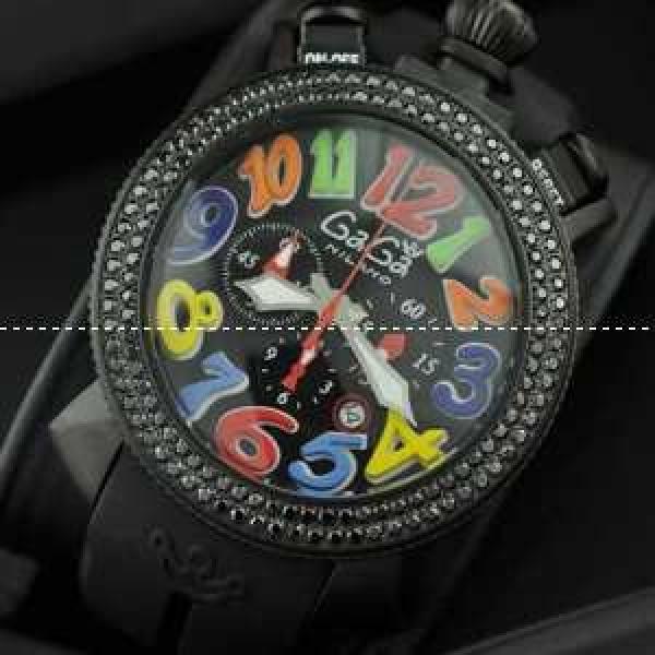 ガガミラノ腕時計 GaGaMILANO メードインジャパンクオーツ ブラック  6針クロノグラフ ケース ステンレス ダイヤベゼル