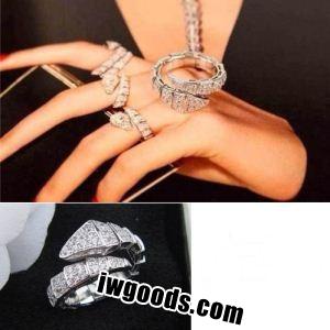 絶賛アクセサリー BVLGARI ブルガリ ダイヤモンド 925シルバー 最高級スネーク指輪 2色可選 3086 www.iwgoods.com