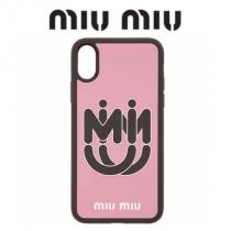 関税込【MIUMIU ブランドコピー商品】ロゴ iPhone XR ケース ピンク&...